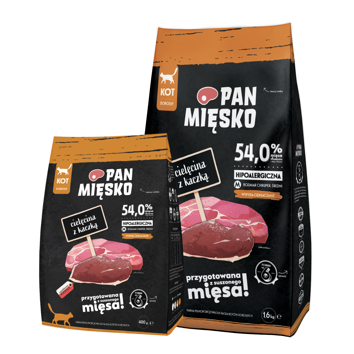Pan Mięsko (cielęcina z kaczką) M 0,4kg/1,6kg/5kg - sucha karma dla kotów