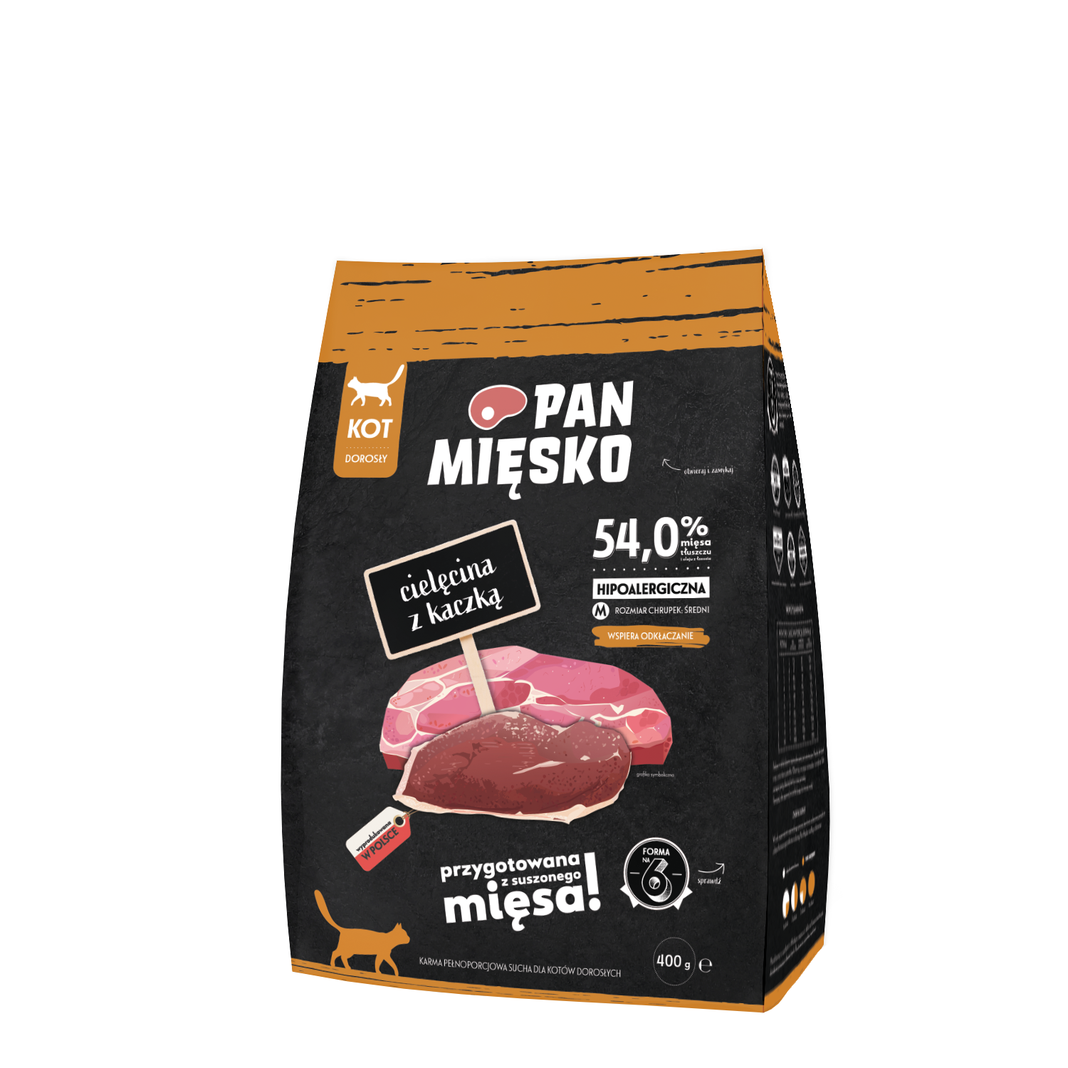 Pan Mięsko (cielęcina z kaczką) M 0,4kg/1,6kg/5kg - sucha karma dla kotów