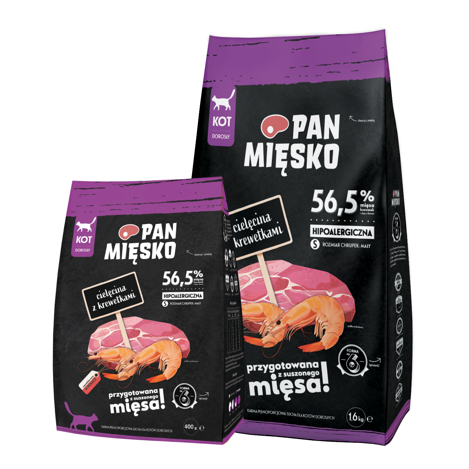 Pan Mięsko (cielęcina z krewetkami) S 0,4kg/1,6kg - sucha karma dla kotów