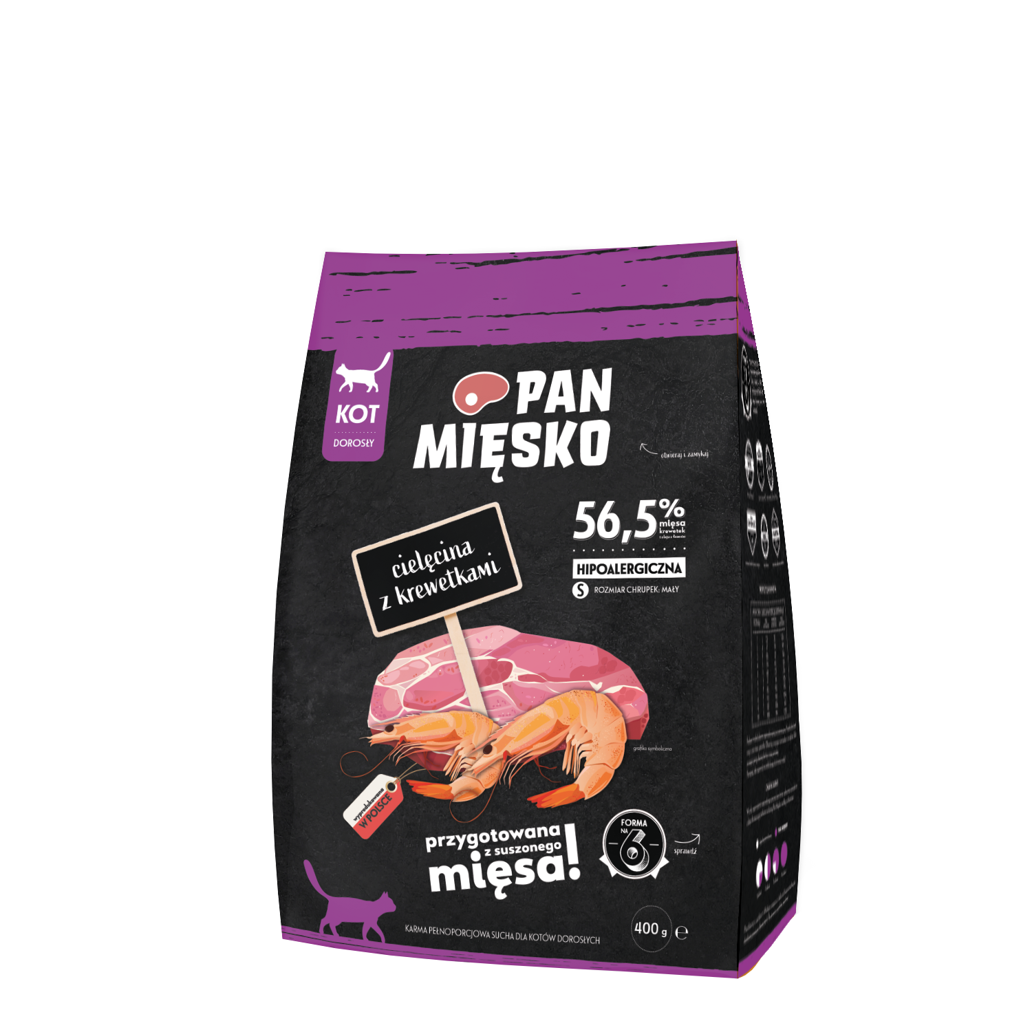 Pan Mięsko (cielęcina z krewetkami) S 0,4kg/1,6kg - sucha karma dla kotów