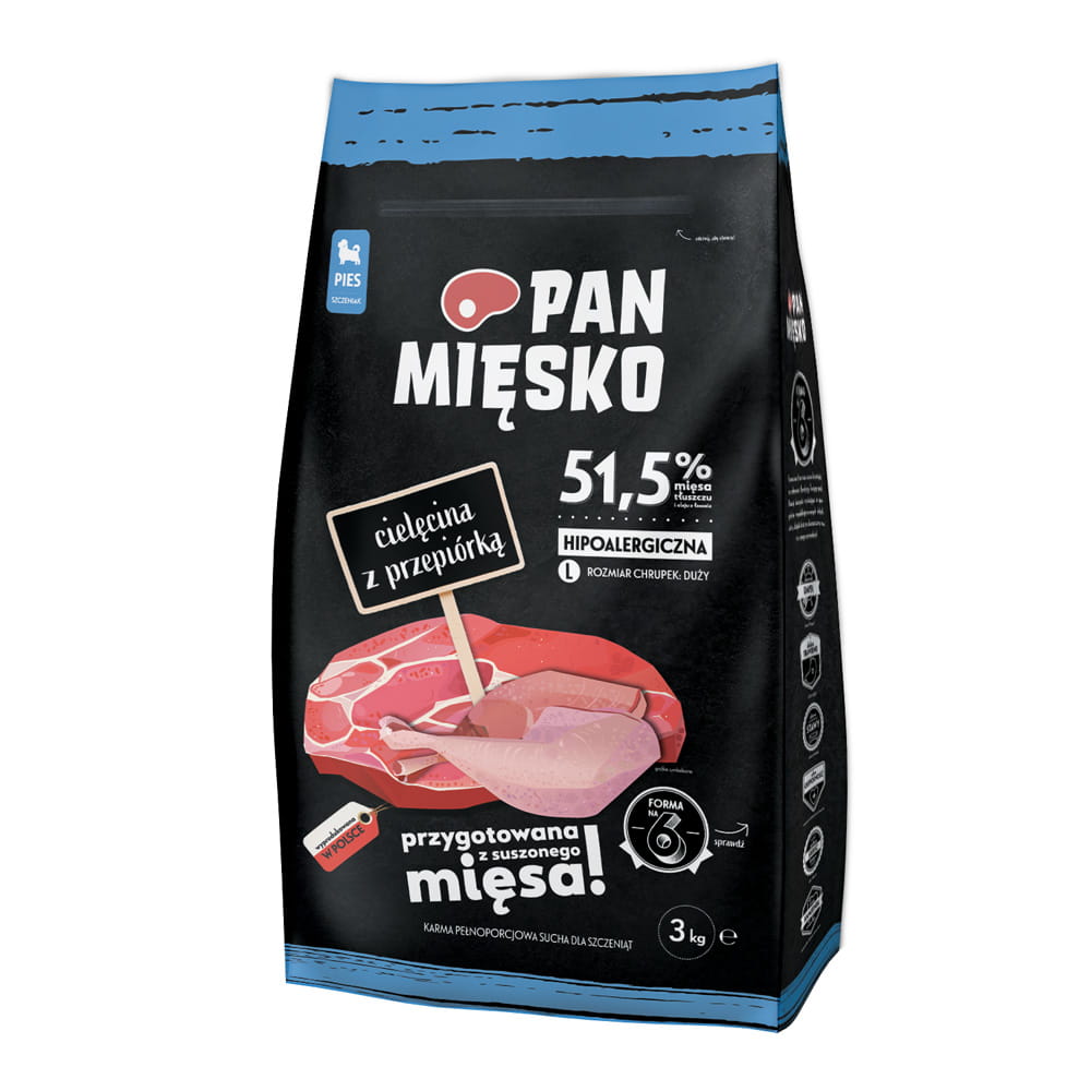 Pan Mięsko (cielęcina z przepiórką) 3kg/9kg - sucha karma dla szczeniąt