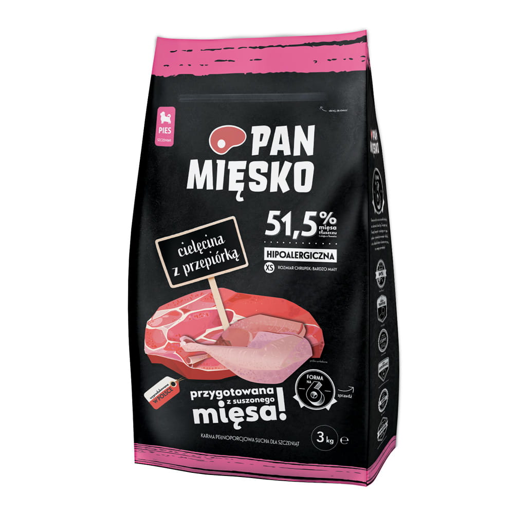 Pan Mięsko (cielęcina z przepiórką) 3kg/9kg - sucha karma dla szczeniąt