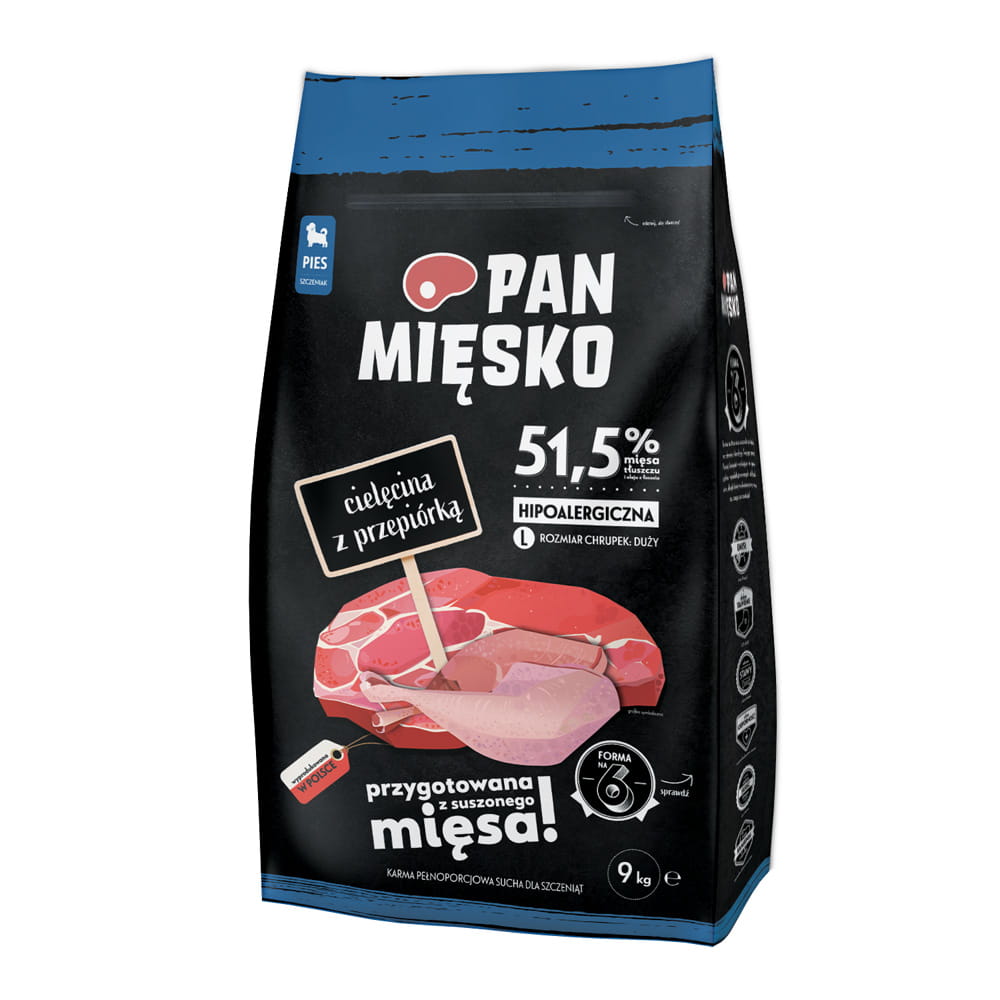 Pan Mięsko (cielęcina z przepiórką) 3kg/9kg - sucha karma dla szczeniąt