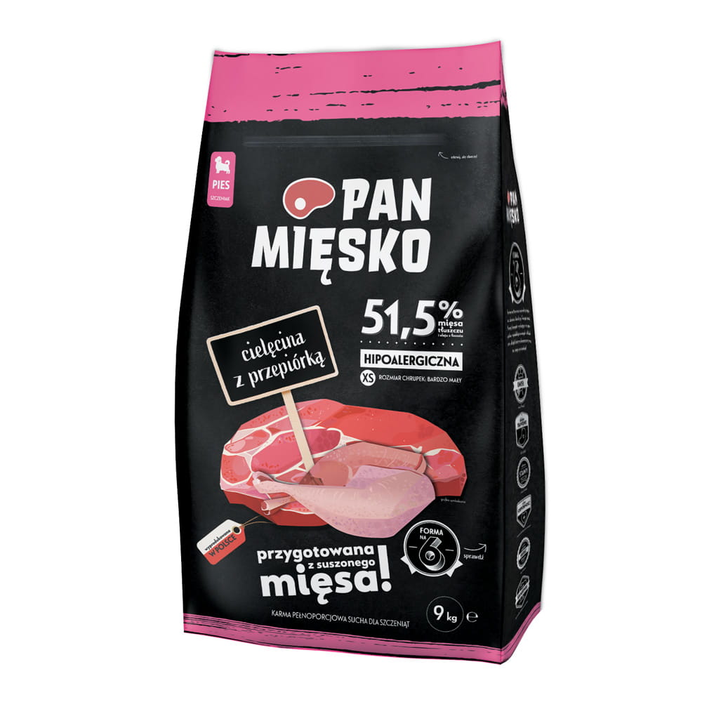 Pan Mięsko (cielęcina z przepiórką) 3kg/9kg - sucha karma dla szczeniąt