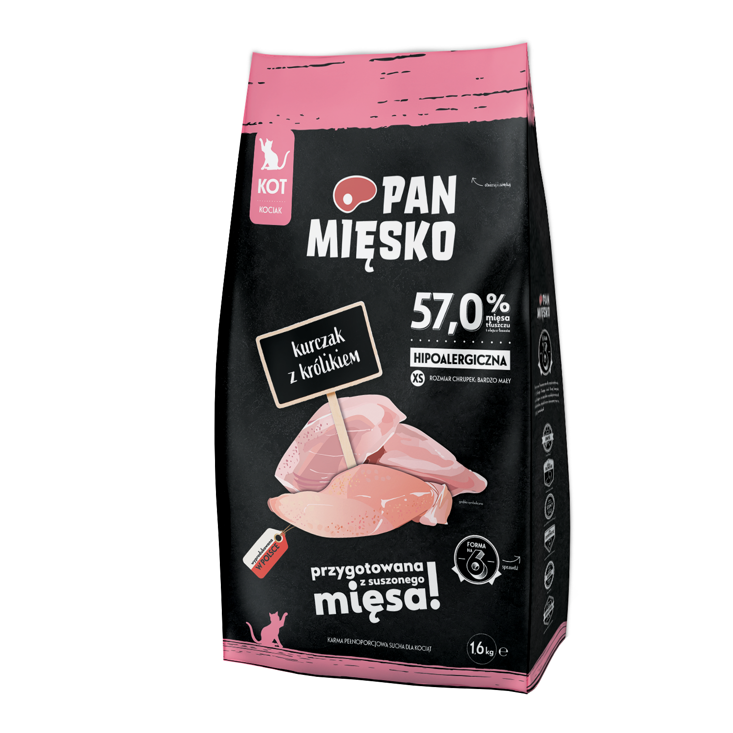 Pan Mięsko (kurczak z królikiem) XS 0,4kg/1,6kg - sucha karma dla kociąt