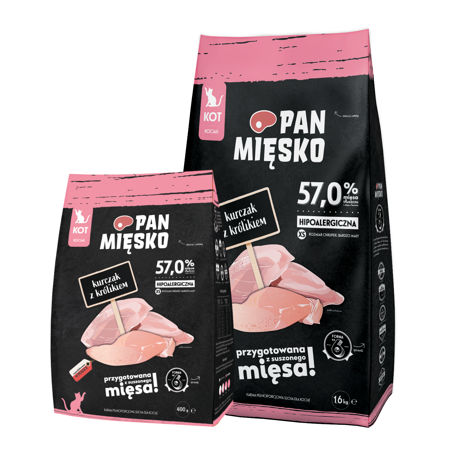 Pan Mięsko (kurczak z królikiem) XS 0,4kg/1,6kg - sucha karma dla kociąt