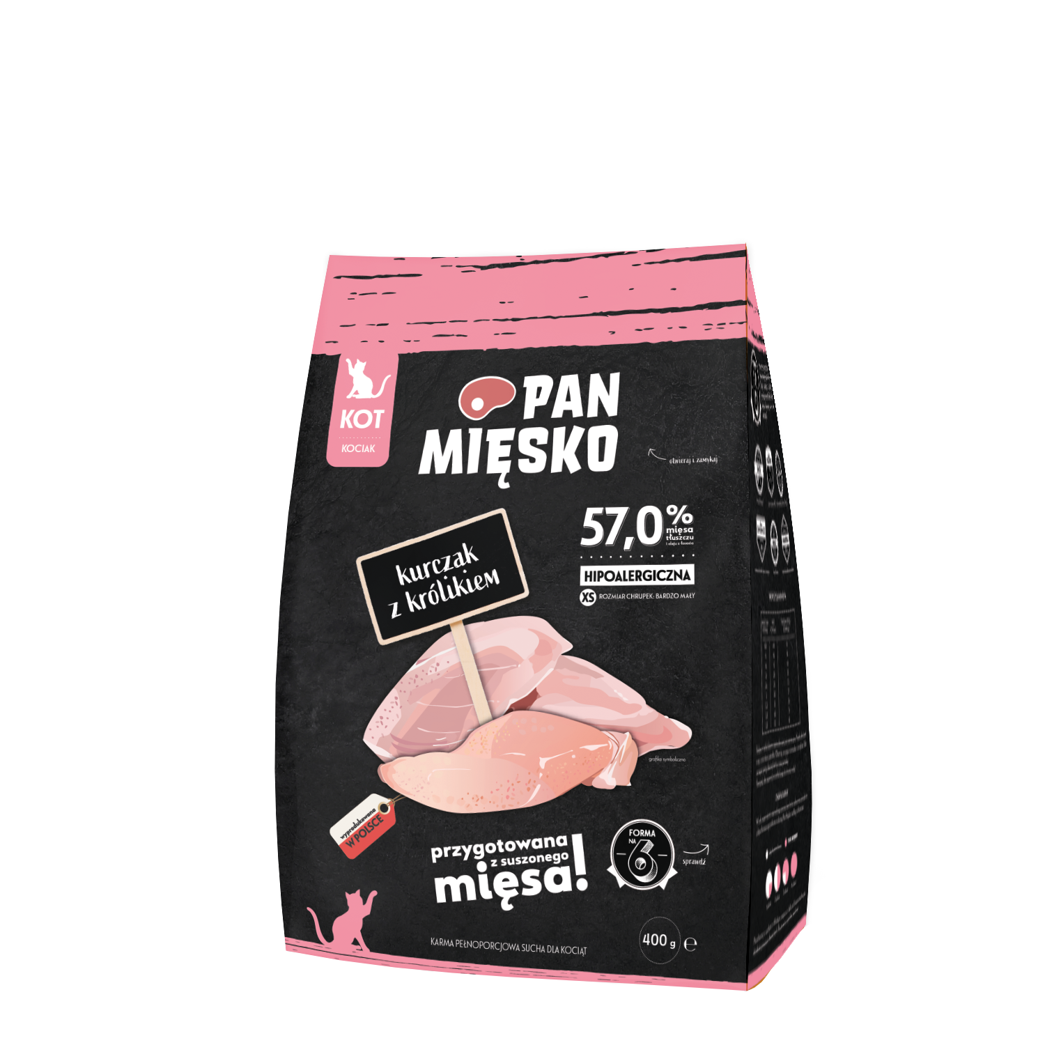Pan Mięsko (kurczak z królikiem) XS 0,4kg/1,6kg - sucha karma dla kociąt