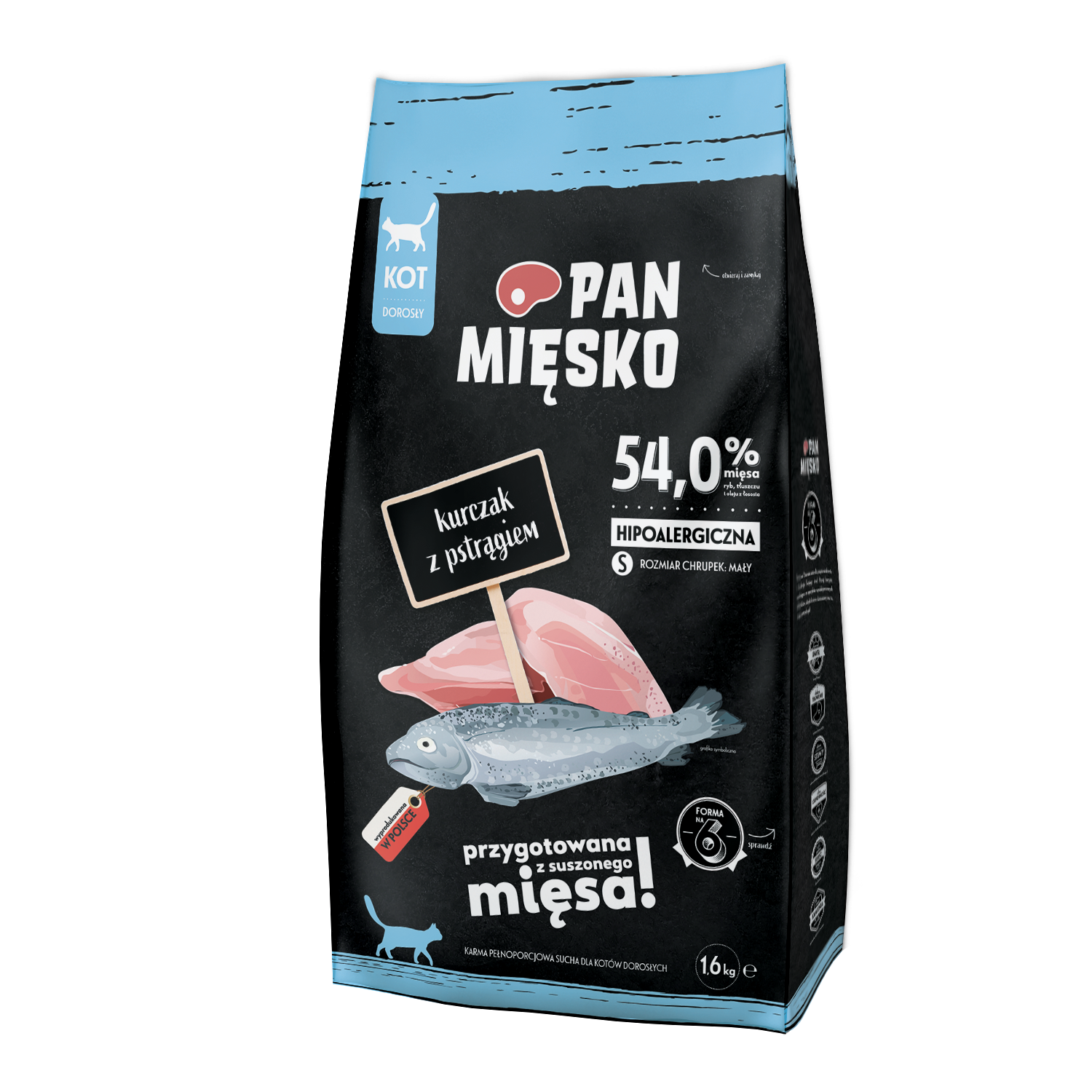 Pan Mięsko (kurczak z pstrągiem) S 0,4kg/1,6kg - sucha karma dla kotów