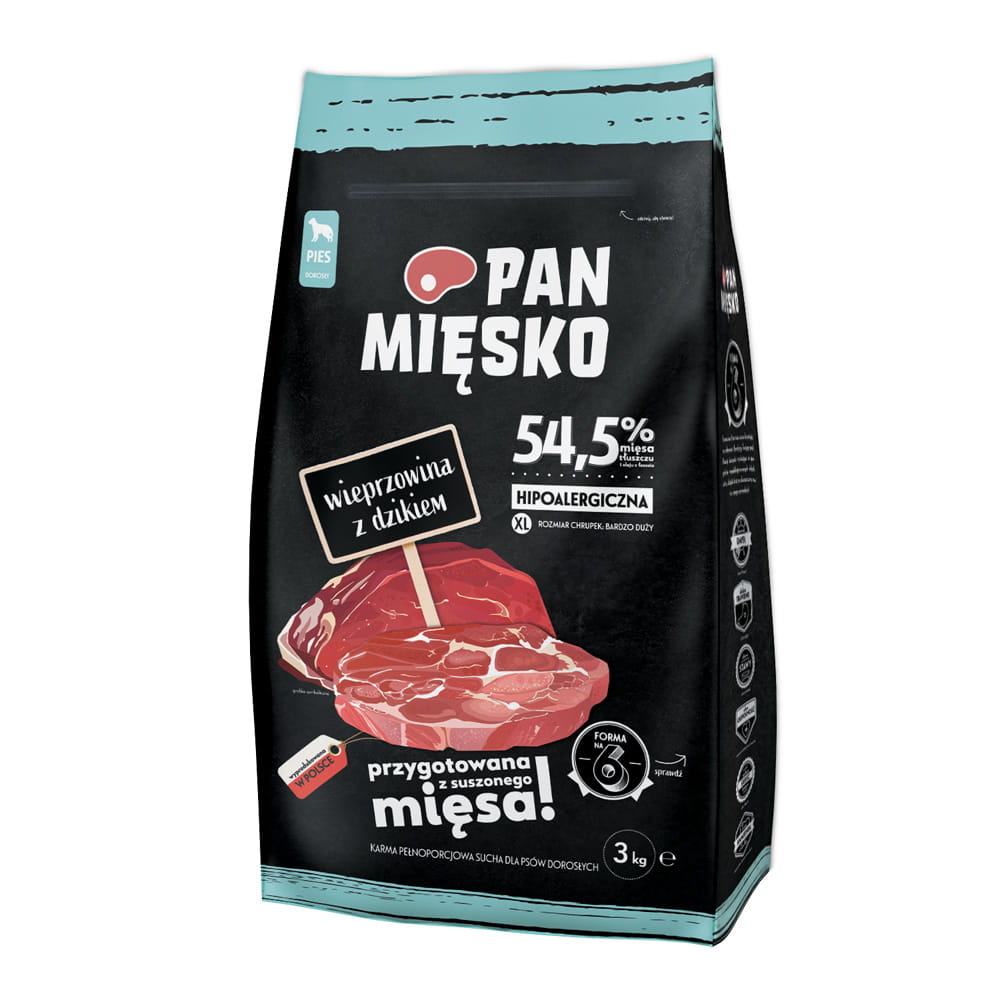 Pan Mięsko (wieprzowina z dzikiem) 3kg/9kg - sucha karma dla psów
