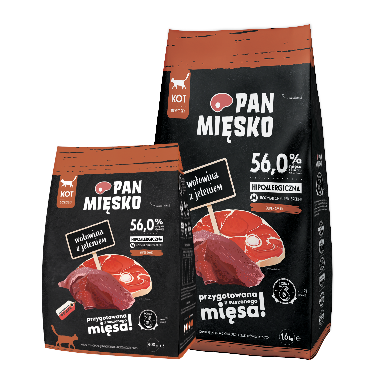 Pan Mięsko (wołowina z jeleniem) M 0,4kg/1,6kg - sucha karma dla kotów