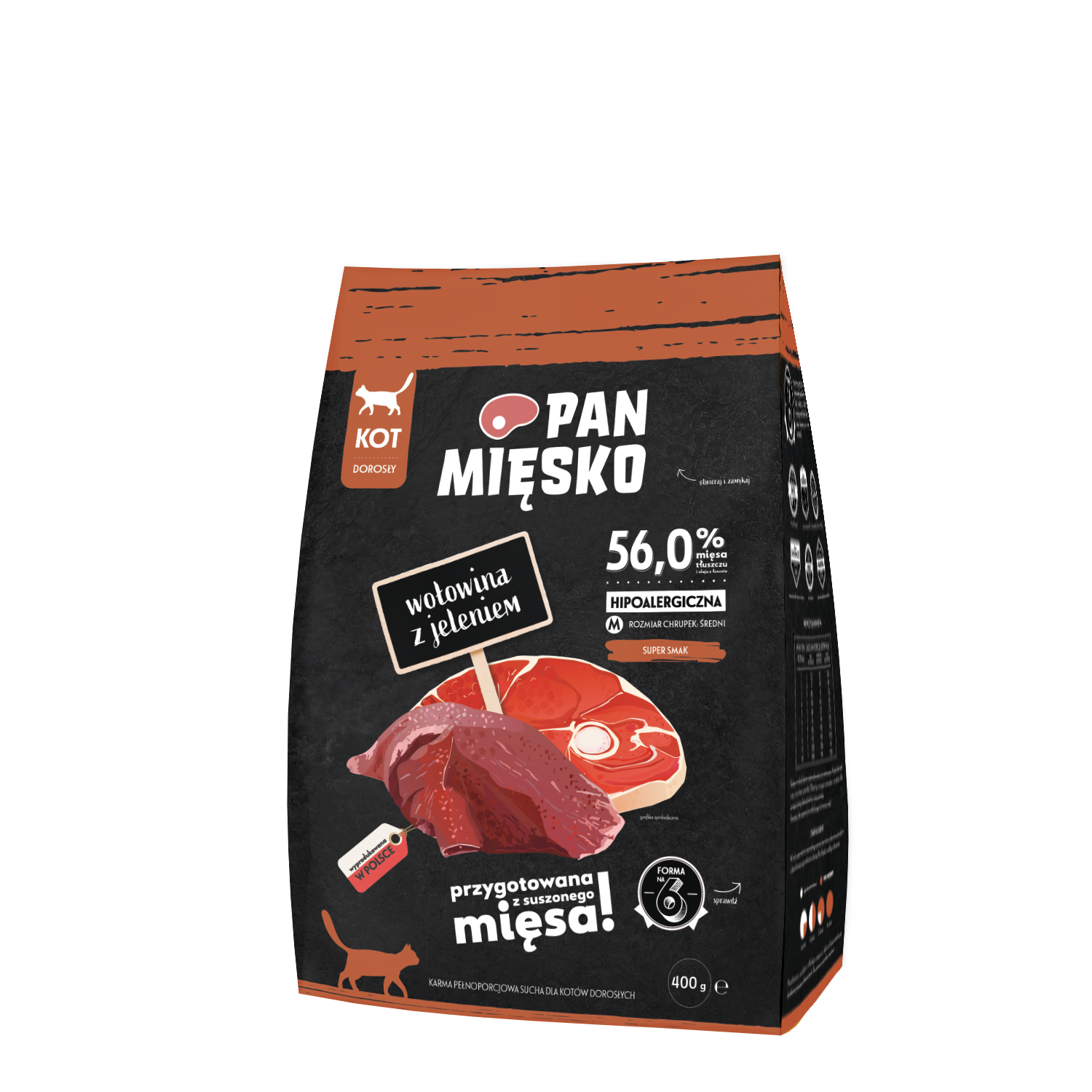 Pan Mięsko (wołowina z jeleniem) M 0,4kg/1,6kg - sucha karma dla kotów