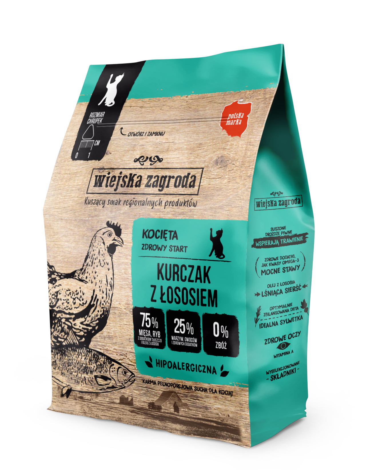 Wiejska Zagroda(kurczak z łososiem) 0,4kg/1,6kg - sucha karma dla kociąt