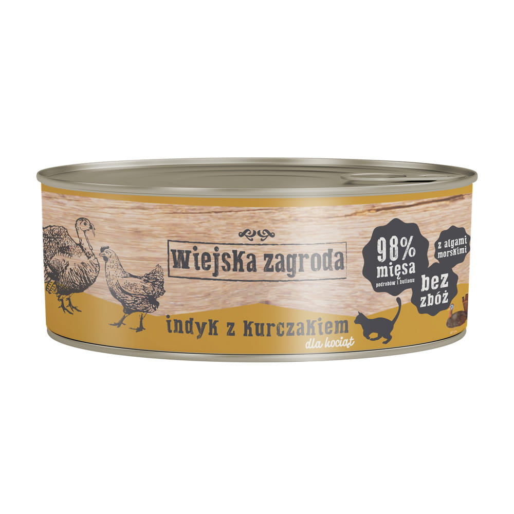 Wiejska zagroda indyk z kurczakiem puszka 85g/200g/400g - mokra karma dla kociąt