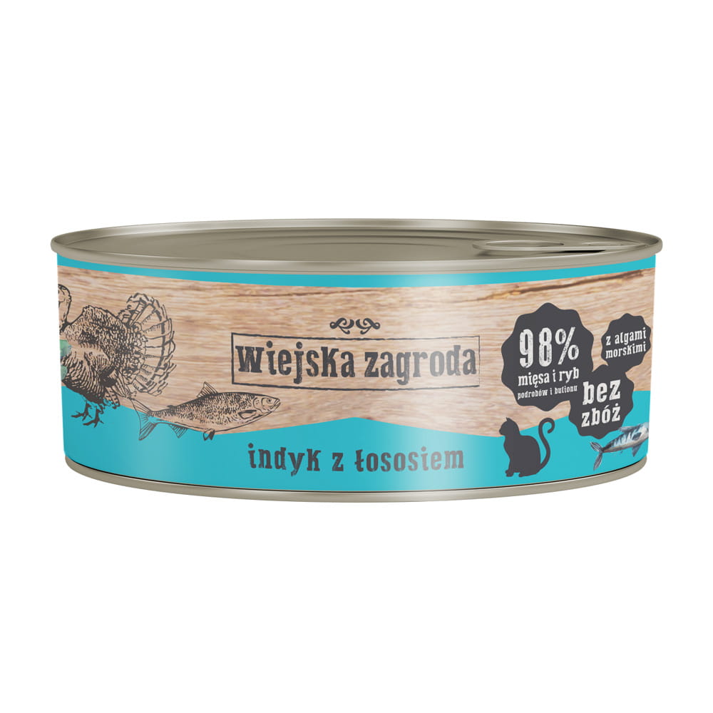 Wiejska zagroda indyk z łososiem puszka 85g/200g/400g - mokra karma dla kotów