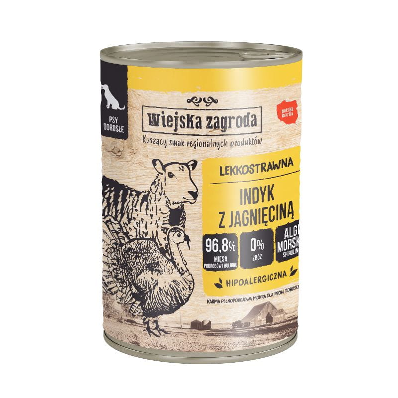 Wiejska Zagroda indyk z jagnięciną puszka 200g/400g/800g - mokra karma dla psów