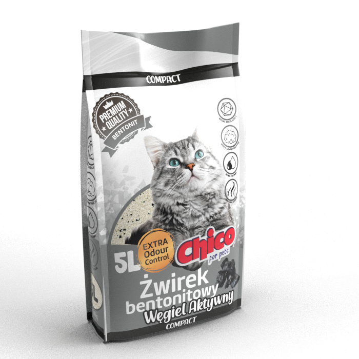 Chico żwirek bentonitowy drobnoziarnisty compact z węglem aktywnym