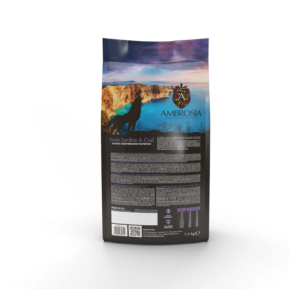 Ambrosia Mediterranean Sardynka Dorsz 1,5kg / 5kg - sucha karma dla psów