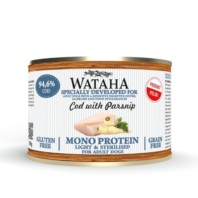 Wataha Dorsz Light&Sterilised 185g/400g/800g - niskotłuszczowa monobiałkowa mokra karma dla psów sterylizowanych