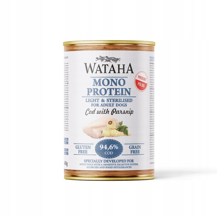 Wataha Dorsz Light&Sterilised 185g/400g/800g - niskotłuszczowa monobiałkowa mokra karma dla psów sterylizowanych