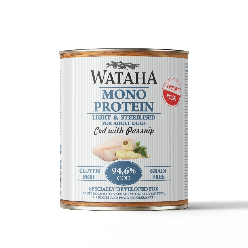 Wataha Dorsz Light&Sterilised 185g/400g/800g - niskotłuszczowa monobiałkowa mokra karma dla psów sterylizowanych