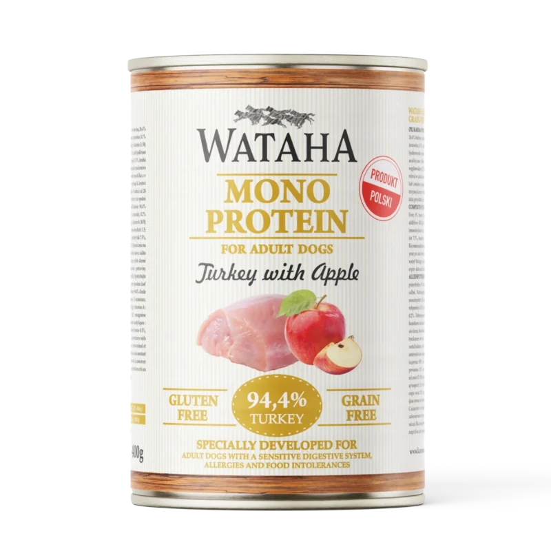 Wataha Indyk z jabłkiem 185g/400g/800g - monobiałkowa mokra karma dla psów