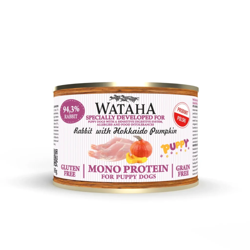 Wataha Królik z jabłkiem i dynią 185g/800g - monobiałkowa mokra karma dla szczeniąt