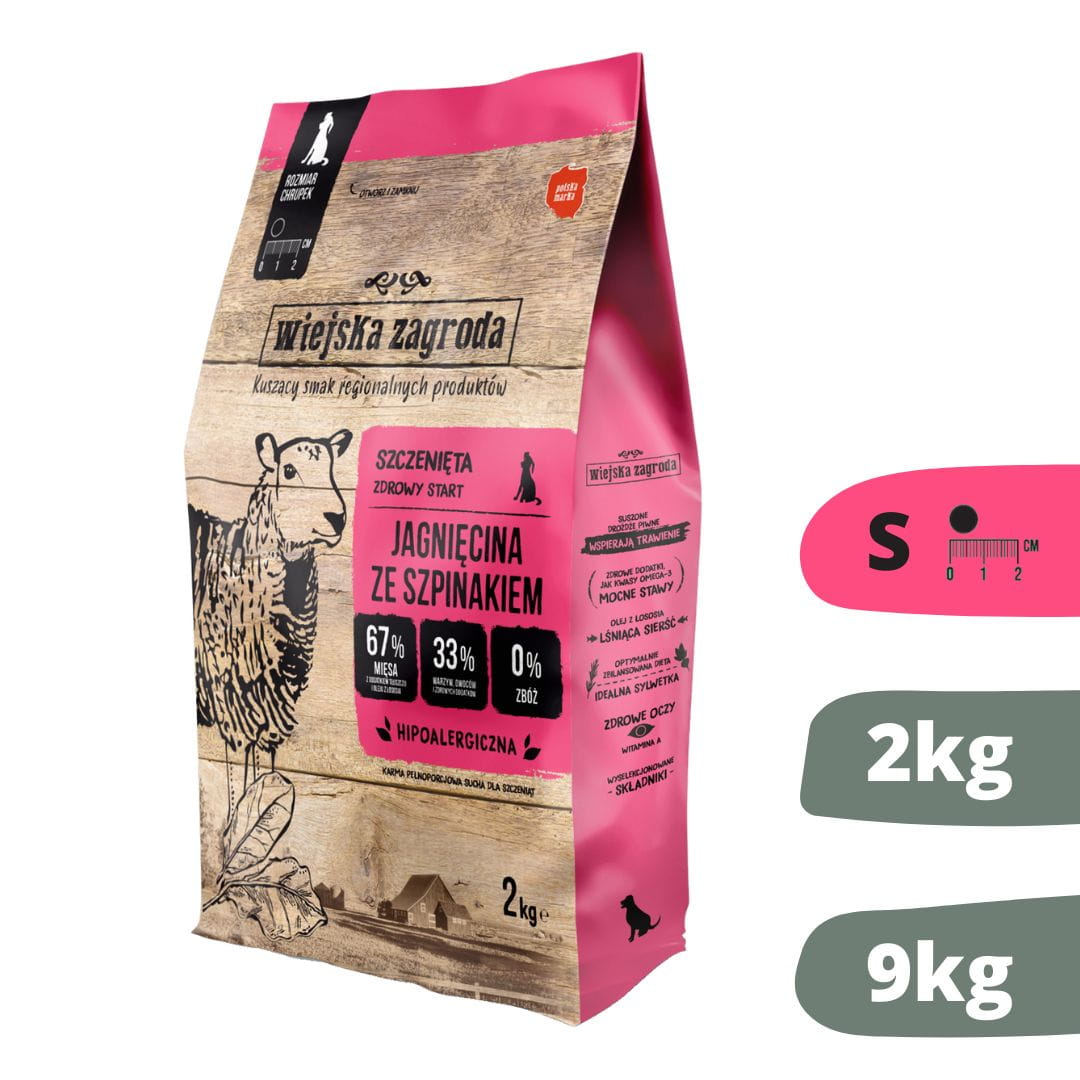 Wiejska Zagroda jagnięcina ze szpinakiem małe i średnie rasy 2kg/9kg - karma sucha dla szczeniąt