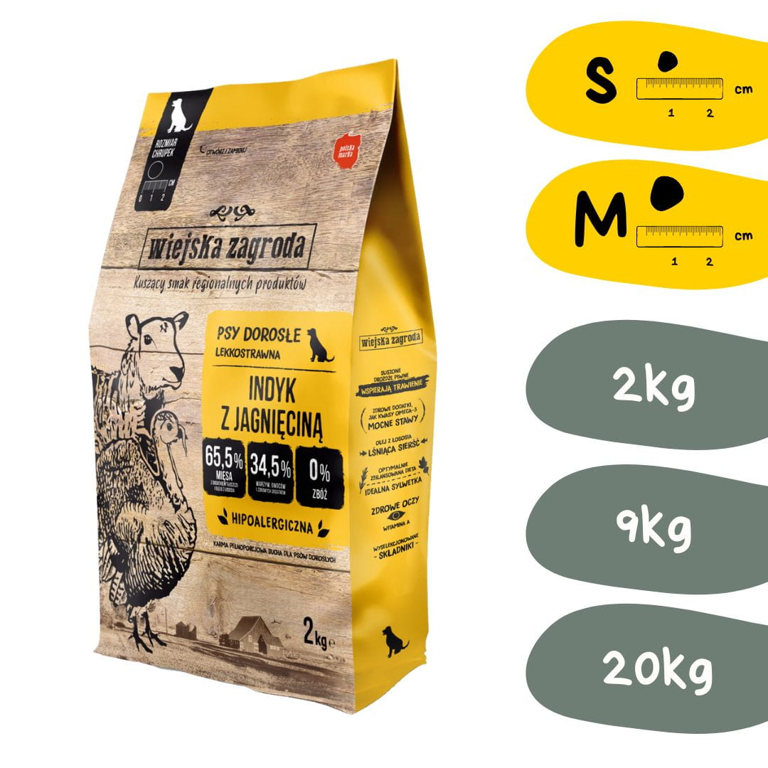 Wiejska Zagroda indyk z jagnięciną 2kg/9kg/20kg - sucha karma dla psów