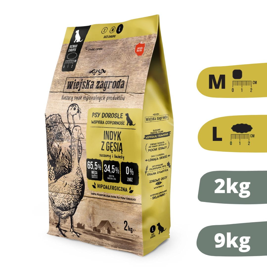 Wiejska Zagroda (indyk z gęsią) 2kg/9kg - sucha karma dla psów