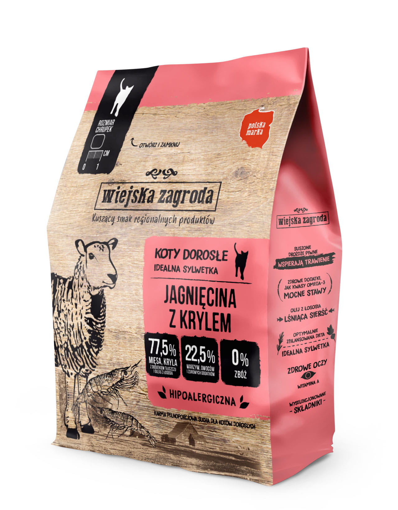 Wiejska Zagroda (jagnięcina z krylem) 0,4kg/1,6kg - sucha karma dla kotów