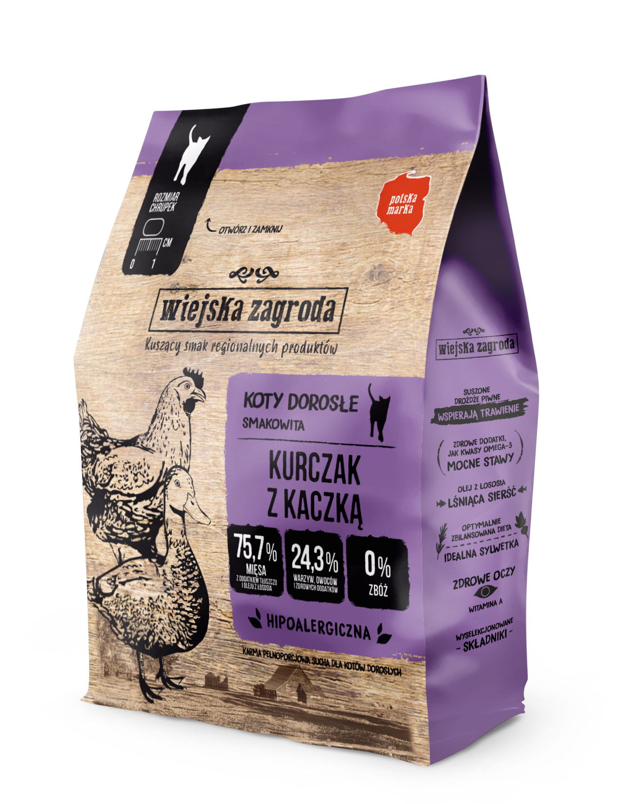 Wiejska Zagroda (kurczak z kaczką) 0,4kg/1,6kg/5kg - sucha karma dla kotów