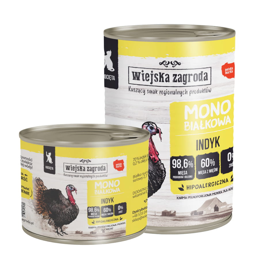 Wiejska Zagroda MONO 200g/400g indyk - mokra karma dla kociąt