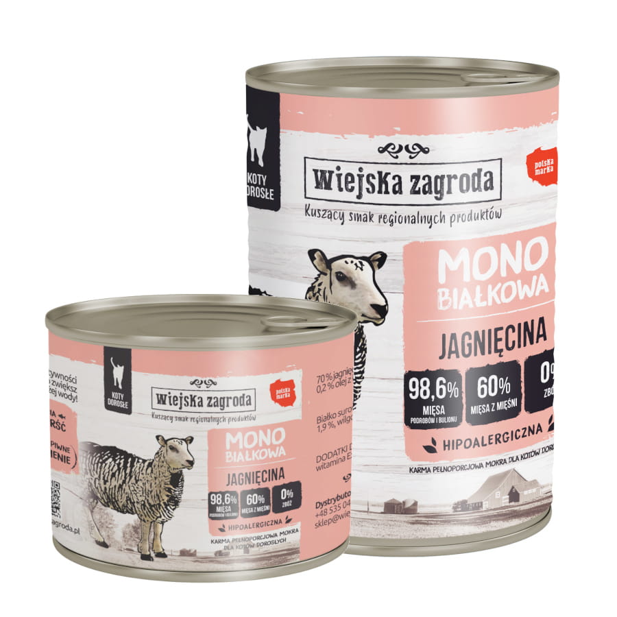Wiejska Zagroda MONO 200g/400g jagnięcina - mokra karma dla kotów