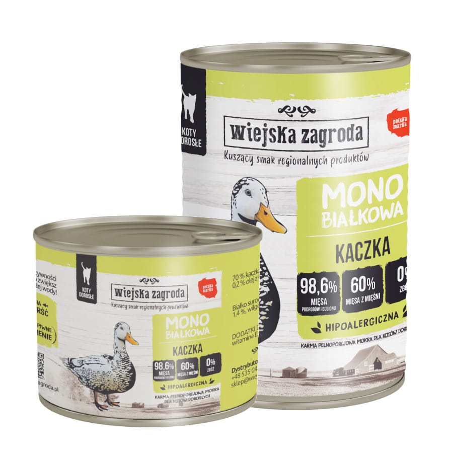 Wiejska Zagroda MONO 200g/400g kaczka - mokra karma dla kotów