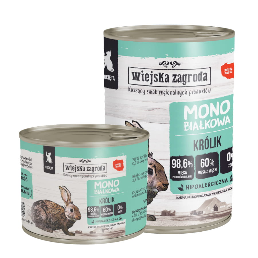 Wiejska Zagroda MONO 200g/400g królik - mokra karma dla kociąt