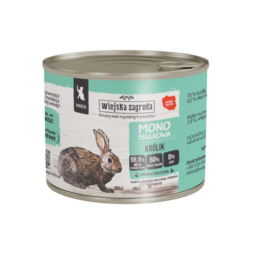 Wiejska Zagroda MONO 200g/400g królik - mokra karma dla kociąt