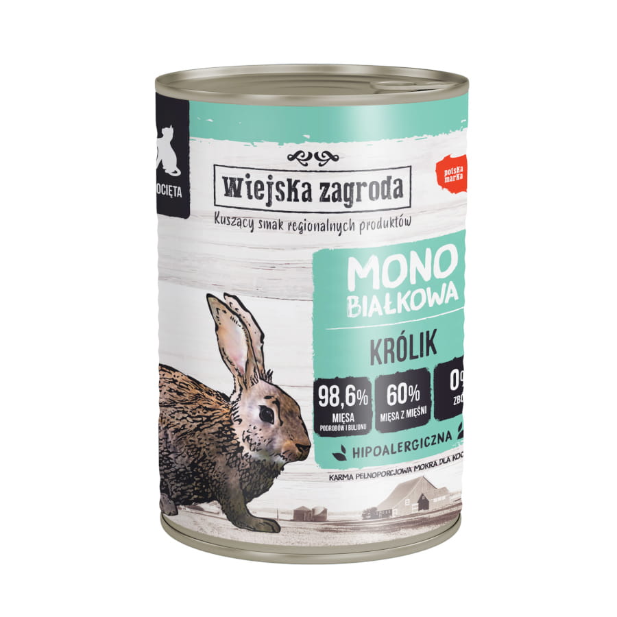 Wiejska Zagroda MONO 200g/400g królik - mokra karma dla kociąt
