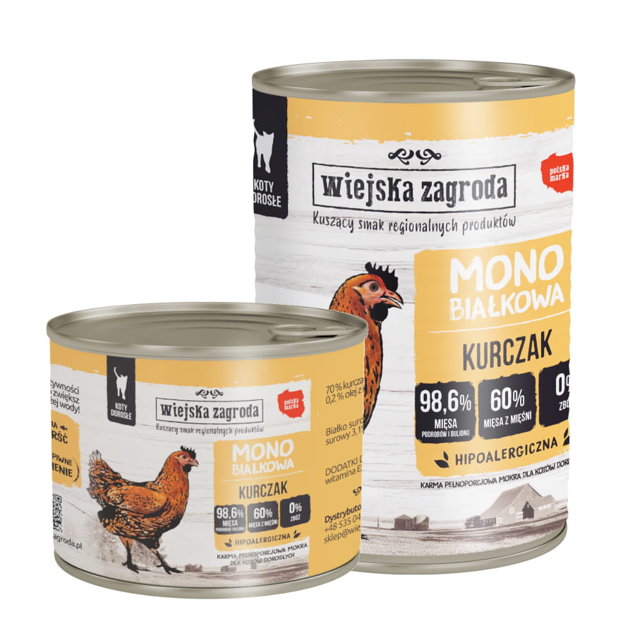Wiejska Zagroda MONO 200g/400g kurczak - mokra karma dla kotów