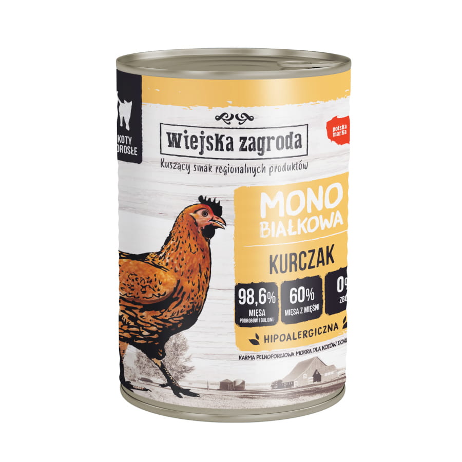 Wiejska Zagroda MONO 200g/400g kurczak - mokra karma dla kotów