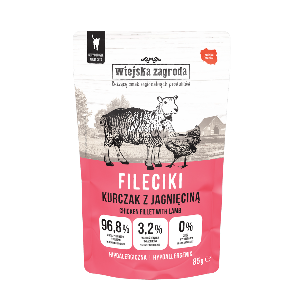 Wiejska Zagroda fileciki Kurczak Jagnięcina saszetka 85g - mokra karma dla kotów