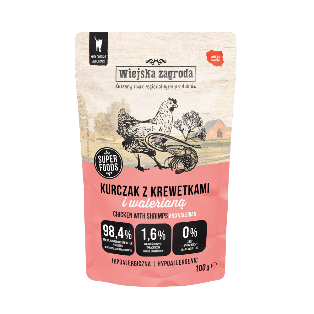 Wiejska Zagroda pasztet Kurczak z Krewetkami i walerianą 100g - mokra karma dla kotów