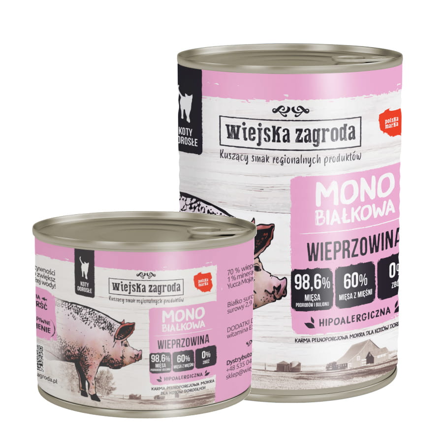Wiejska Zagroda MONO 200g/400g wieprzowina - mokra karma dla kotów