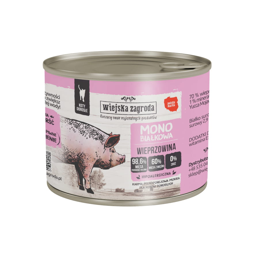 Wiejska Zagroda MONO 200g/400g wieprzowina - mokra karma dla kotów