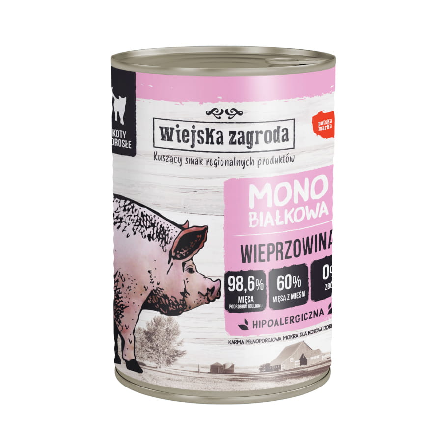 Wiejska Zagroda MONO 200g/400g wieprzowina - mokra karma dla kotów