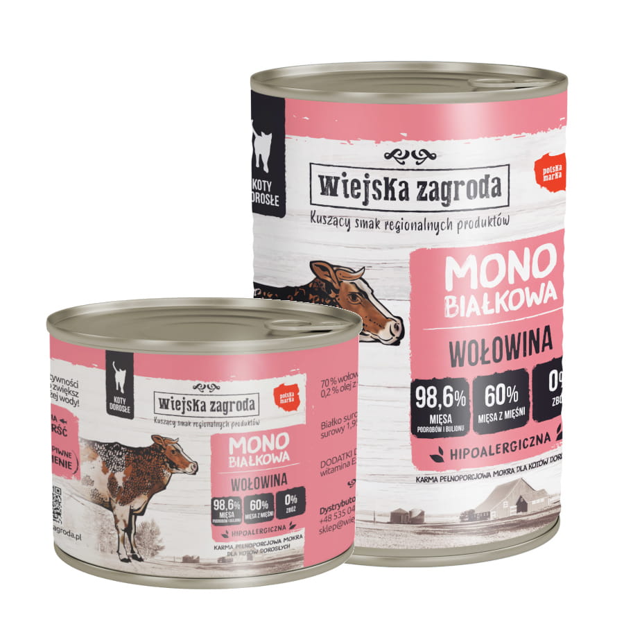 Wiejska Zagroda MONO 200g/400g wołowina - mokra karma dla kotów