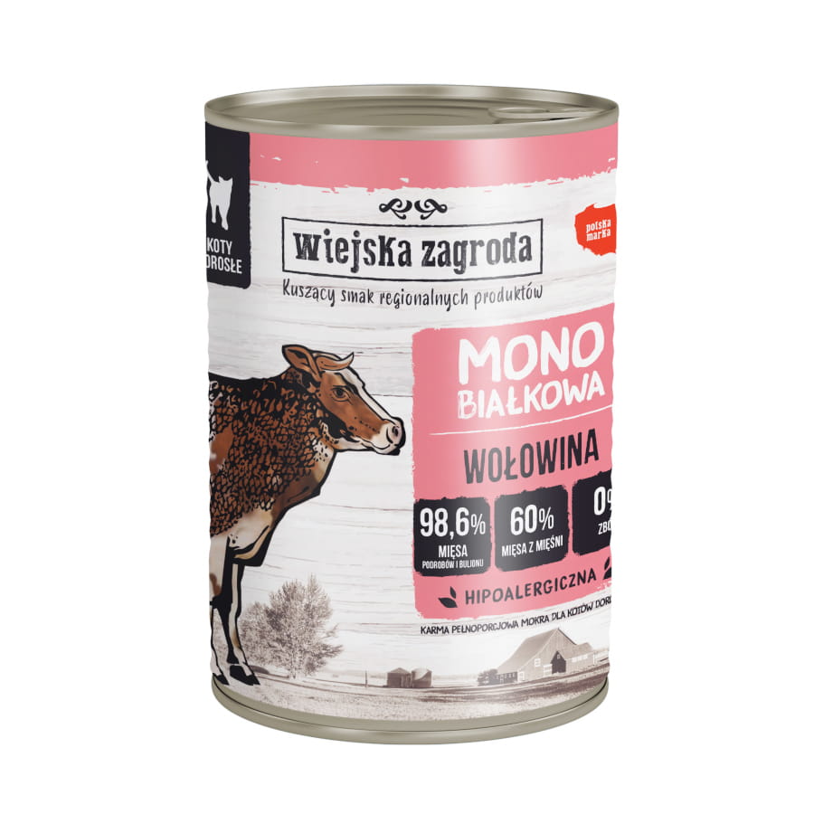 Wiejska Zagroda MONO 200g/400g wołowina - mokra karma dla kotów