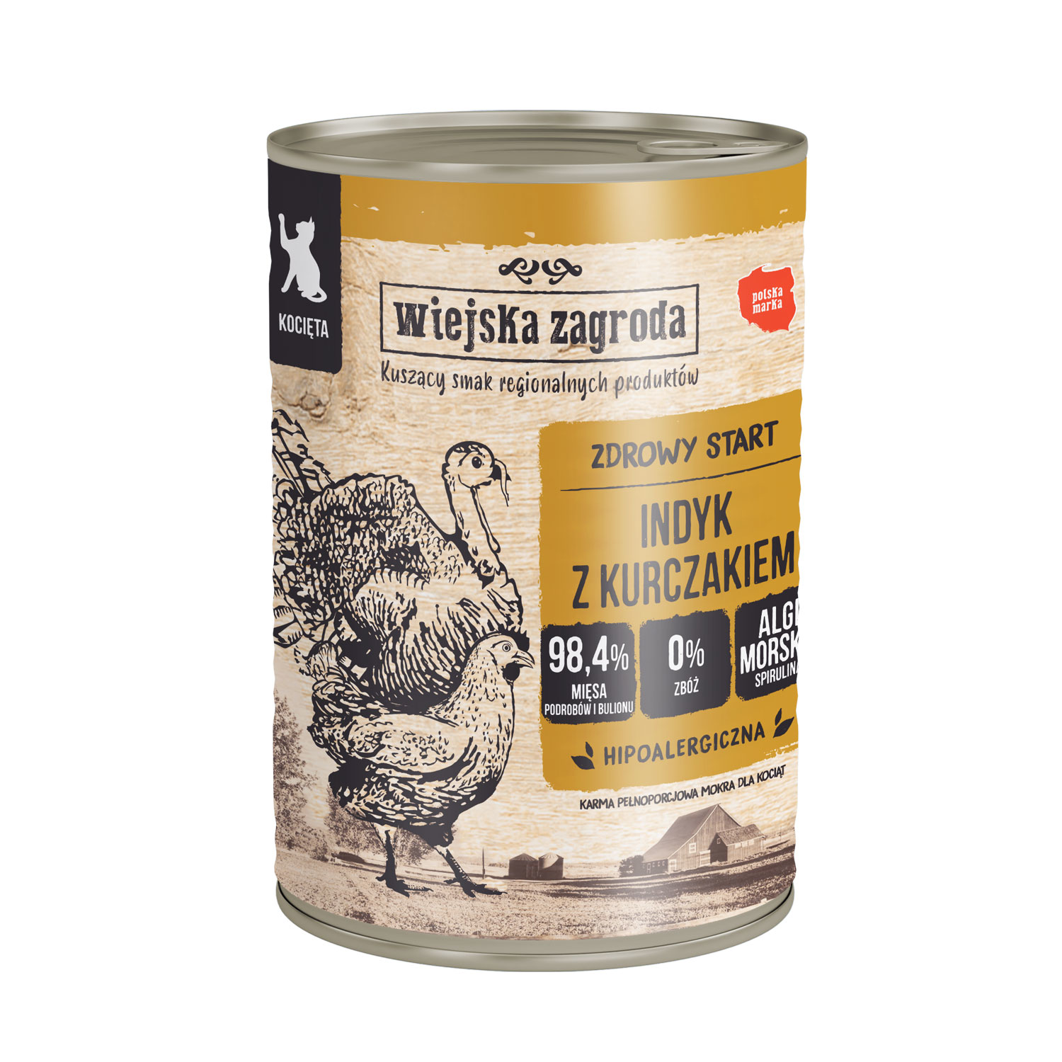 Wiejska zagroda indyk z kurczakiem puszka 85g/200g/400g - mokra karma dla kociąt