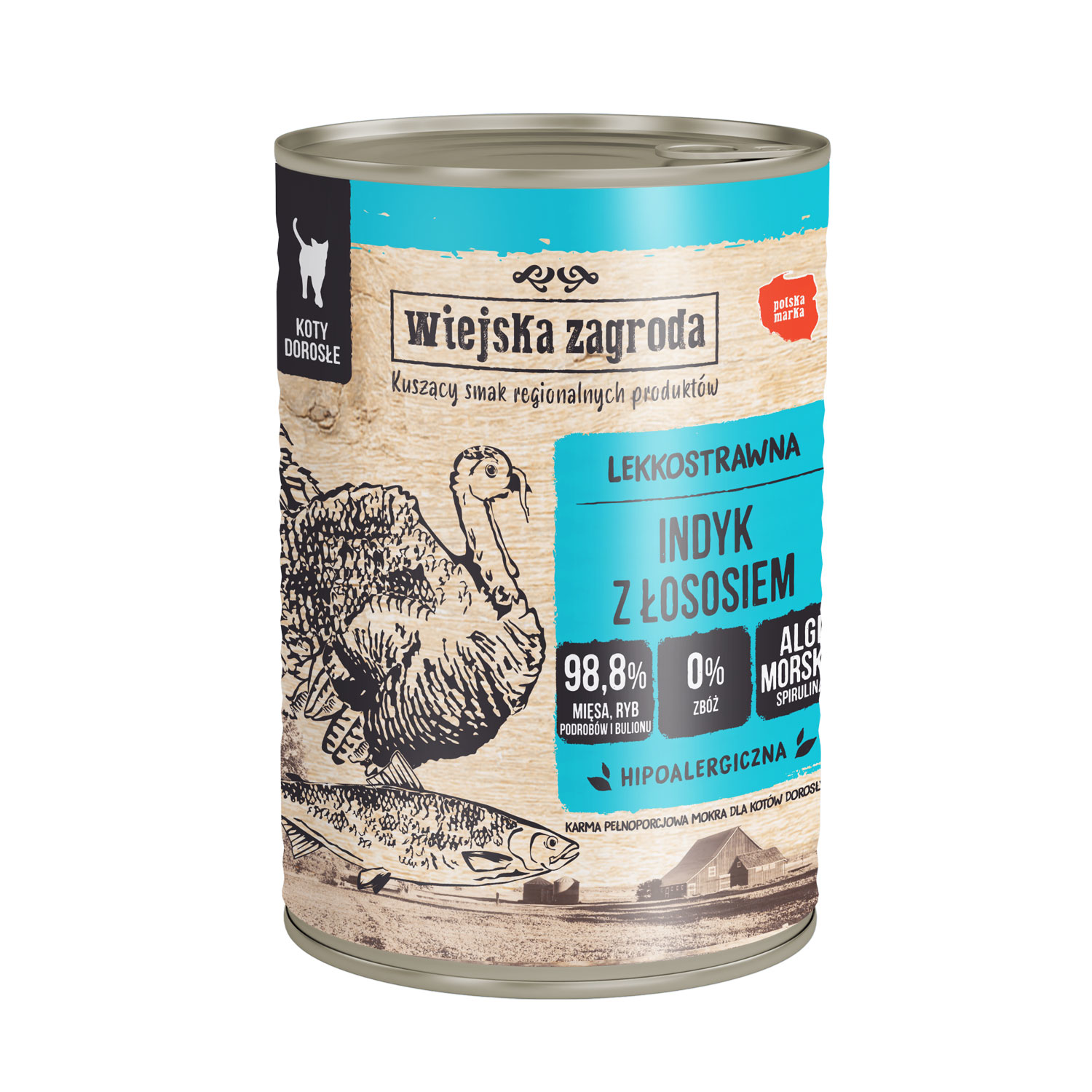 Wiejska zagroda indyk z łososiem puszka 85g/200g/400g - mokra karma dla kotów