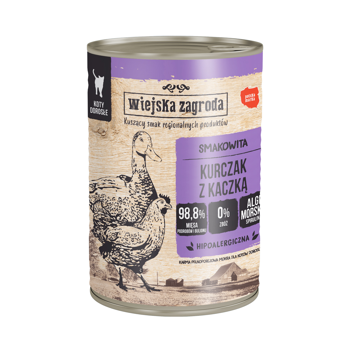 Wiejska zagroda kurczak z kaczką puszka 85g/200g/400g - mokra karma dla kotów