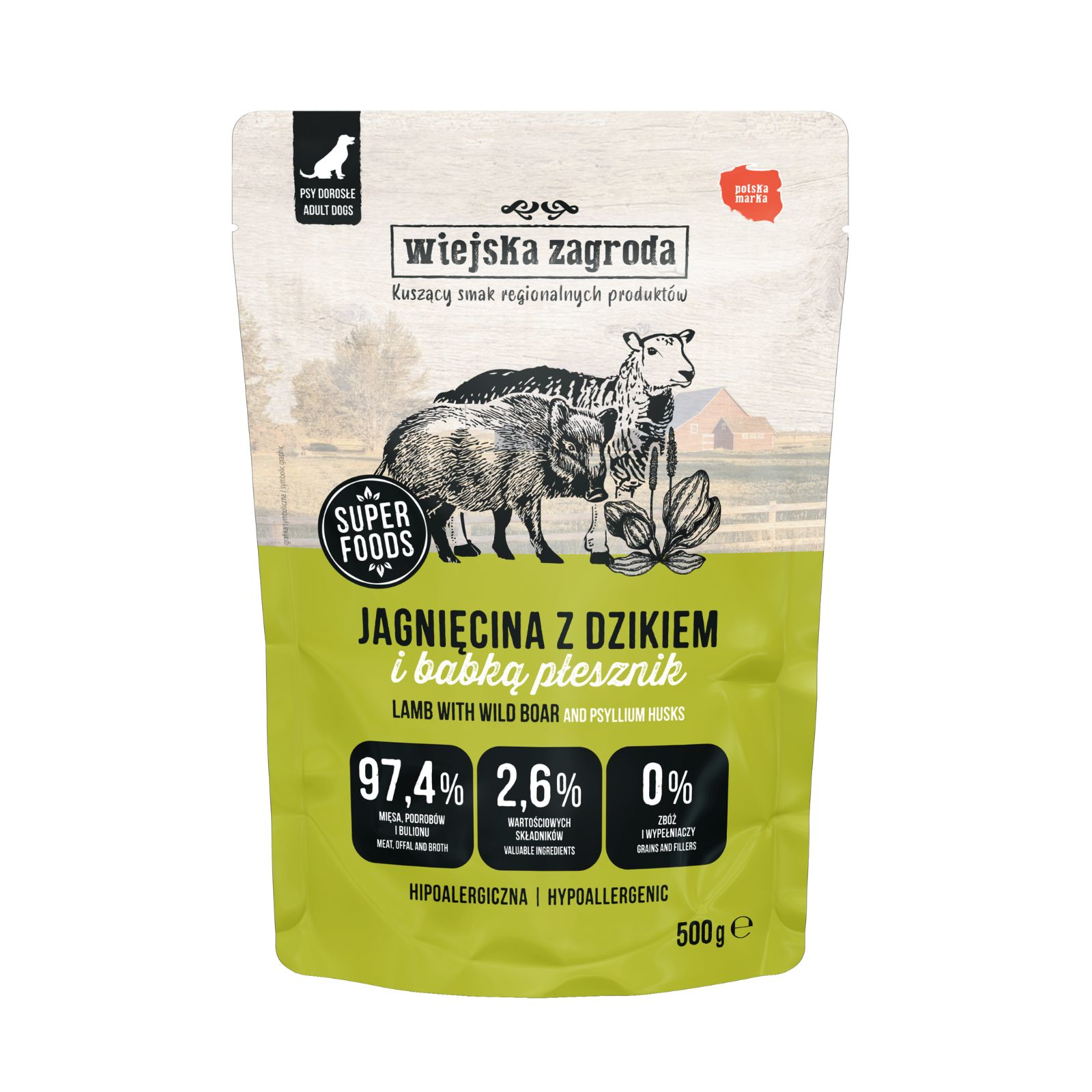 Wiejska Zagroda pasztet Jagnięcina z dzikiem 500g - mokra karma dla psów